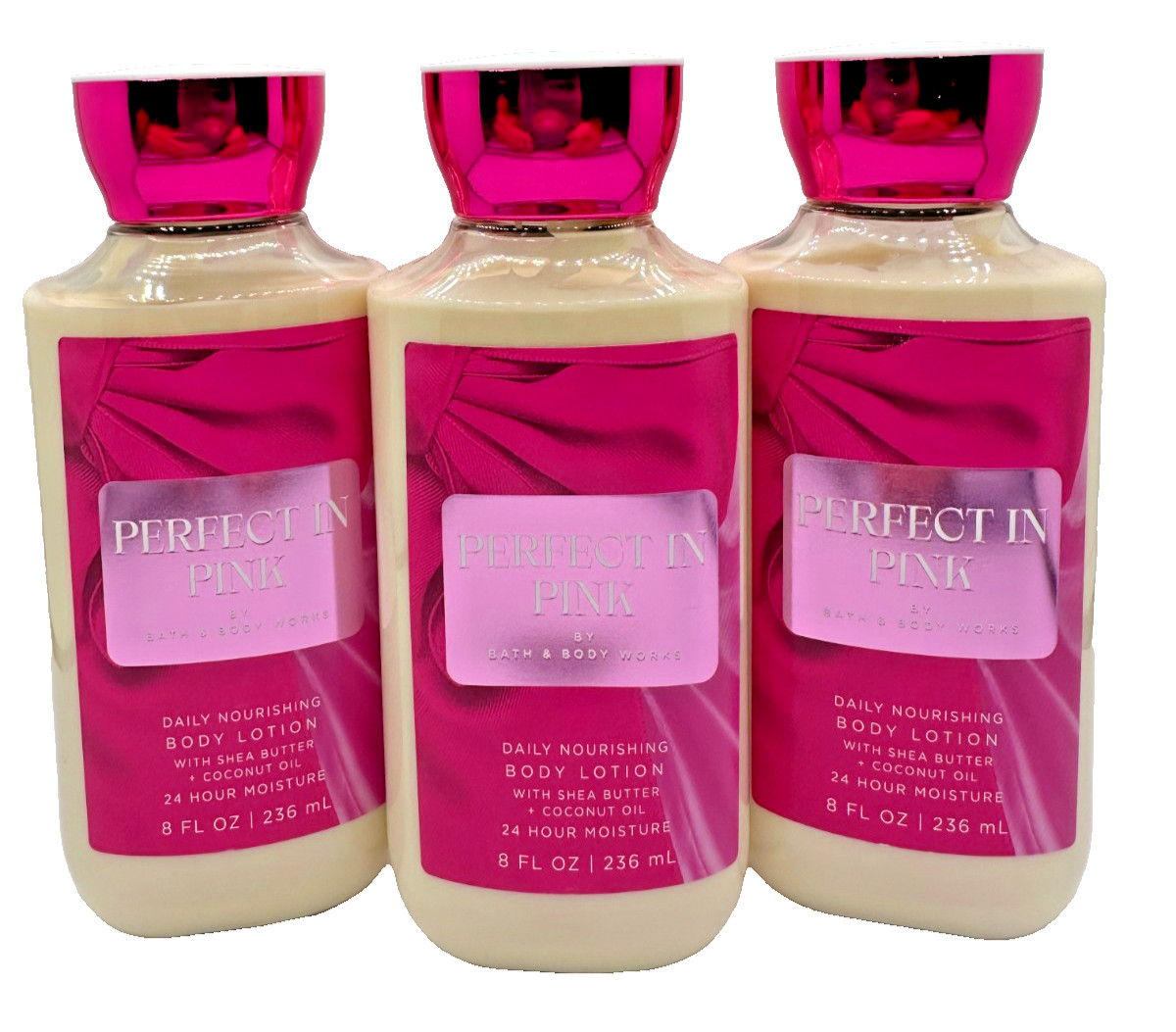 NEW Bath & Body Works Lot of 3 Bottles Perfect In Pink Daily Body Lotion Cream 8