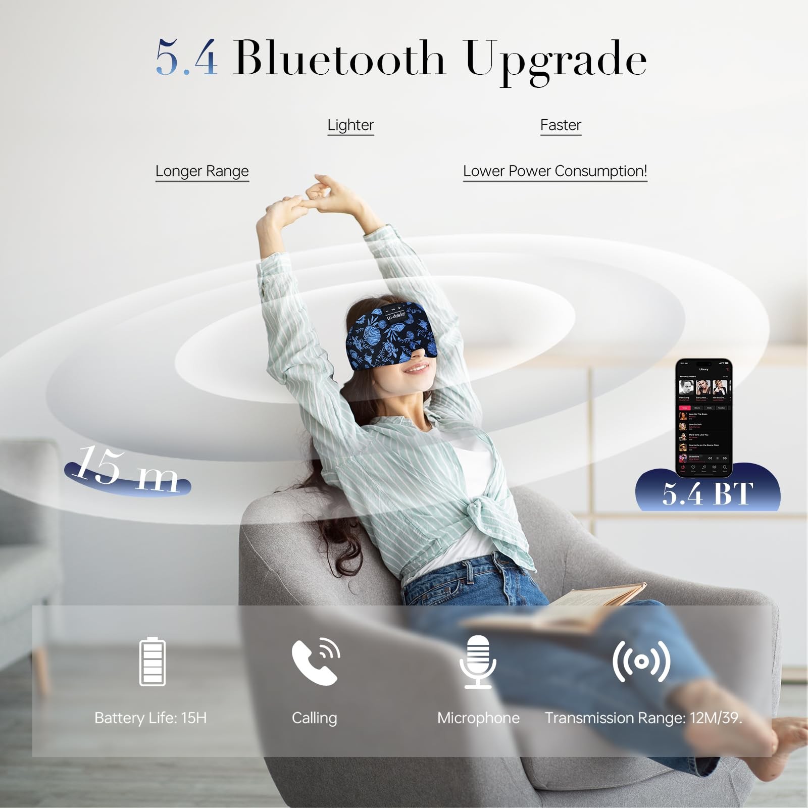 Lc-Dolida Sleep Mask Bluetooth Headphones Extra Large Silk Eye Mask For