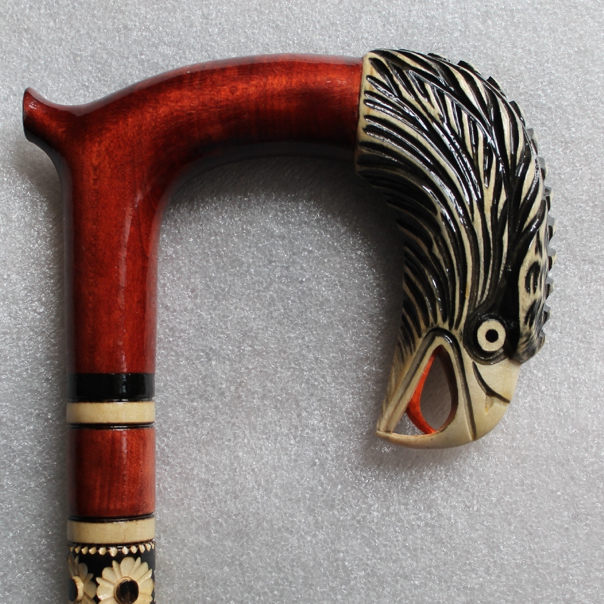 EAGLE WALKING STICK 36″ Gorgeous Hand Carved Wooden Folk Art Linden Cane Ukraine