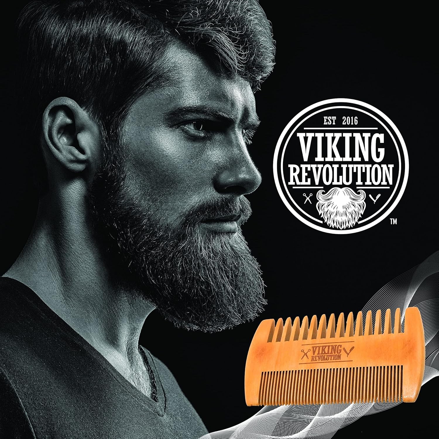 Wooden Beard Comb & Case, Dual Action Fine & Coarse Teeth, Perfect for use with