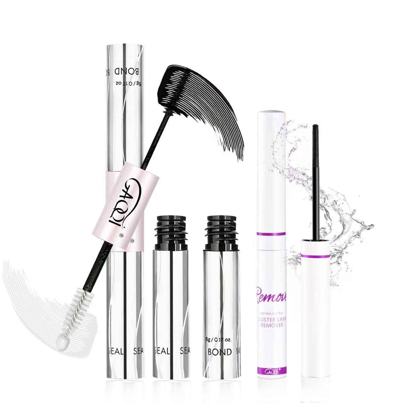 GAQQI Lash Bond and Seal + Remover 3 in 1 Set, 10Ml Lash Cluster Glue Waterproof