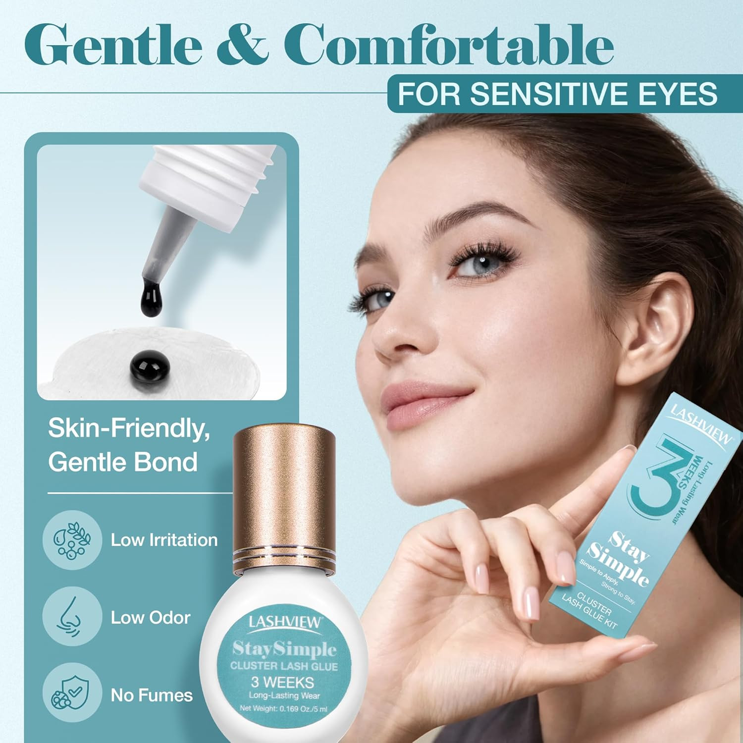 LASHVIEW Waterproof Lash Cluster Glue Kit, 3-4 Weeks Strong Hold Lash Glue for E
