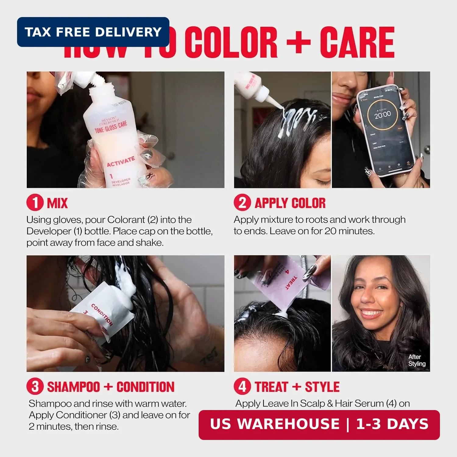 Revlon ColorSilk Tone + Gloss + Care Demi Permanent Hair Color, Dye Kit with Lea