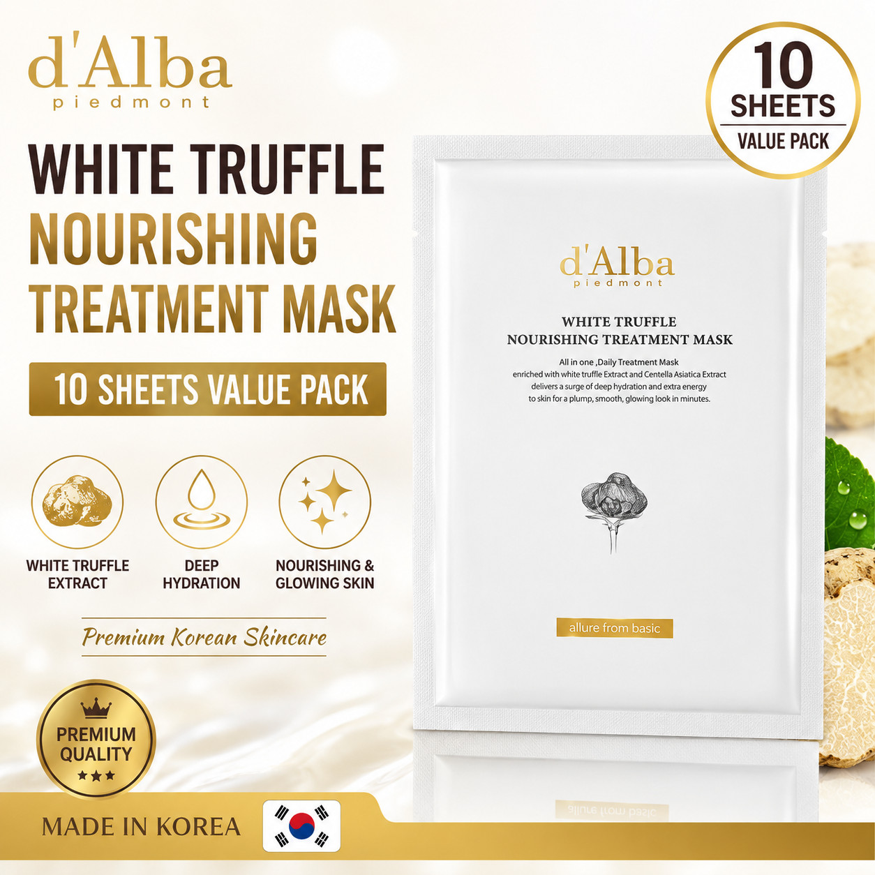 d’Alba White Truffle Nourishing Treatment Mask 25ml x10 Korean Facial Mask Sheet