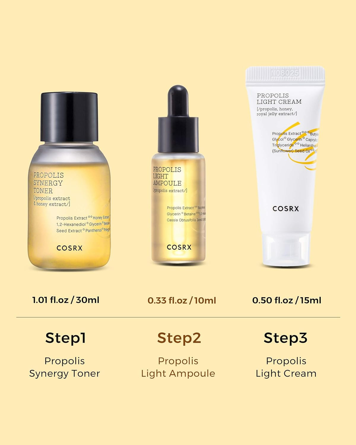 COSRX Honey Glow Kit, Korean Skin Care Set with Propolis Facial Toner, Serum, &