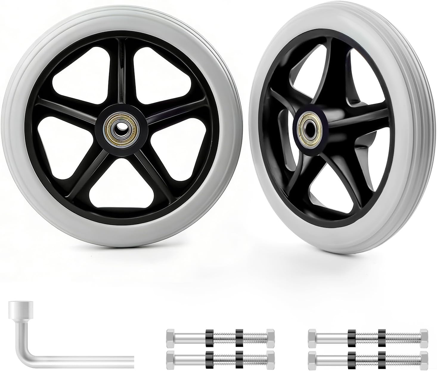2Pcs 6 Inch Solid Wheelchair Replacement Wheels Rubber Material for Walkers, Rol