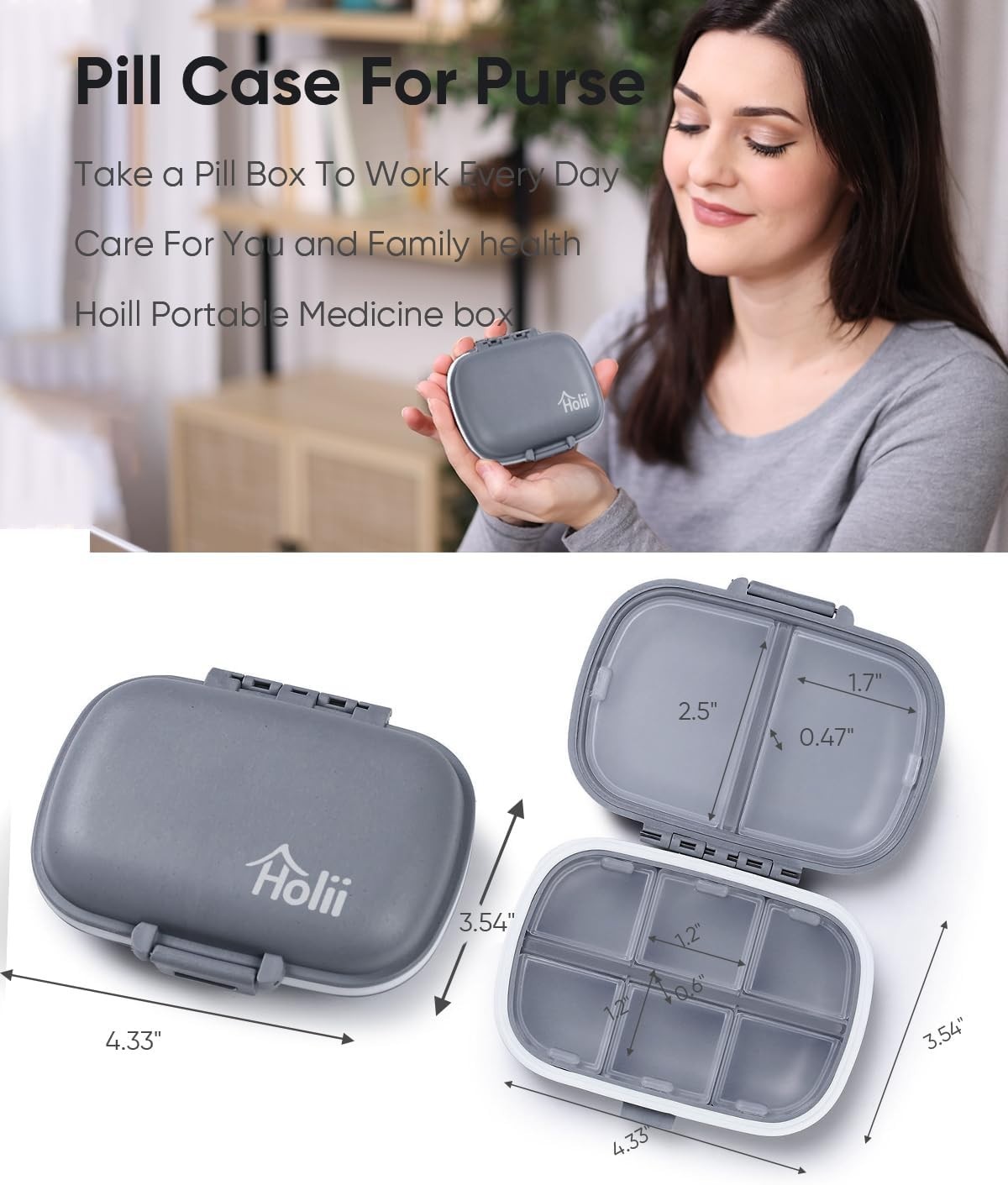 Compact 8-Compartment Pill Case with Double Lock – Secure Travel Medicine Box