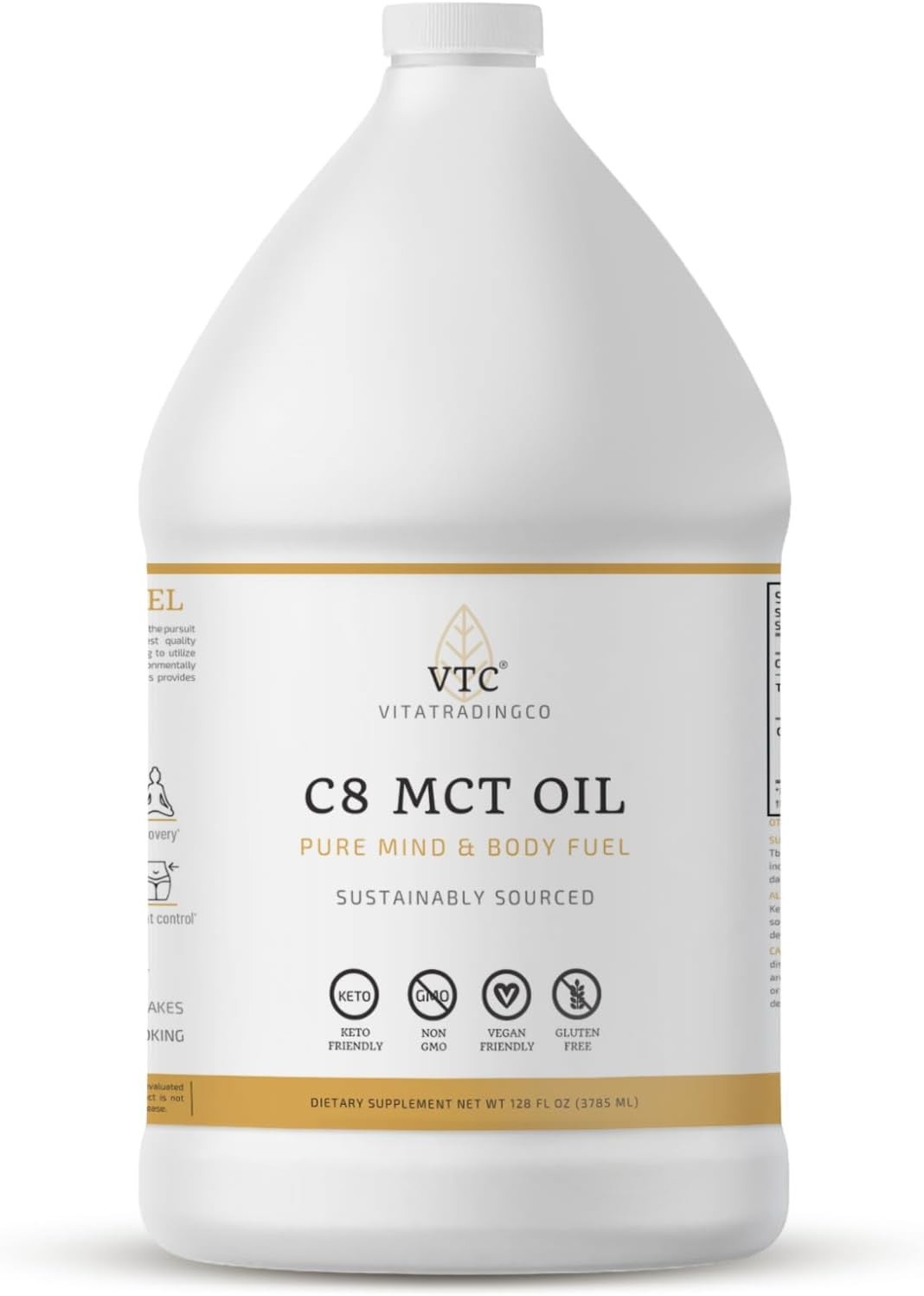 100% Pure C8 MCT Oil 128oz – For Enhanced Energy, Weight Management & Gut Health