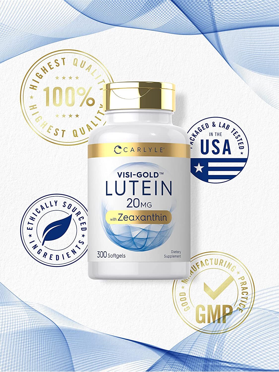 Lutein 20mg and Zeaxanthin | 300 Softgels | Non-GMO & Gluten Free | by Carlyle