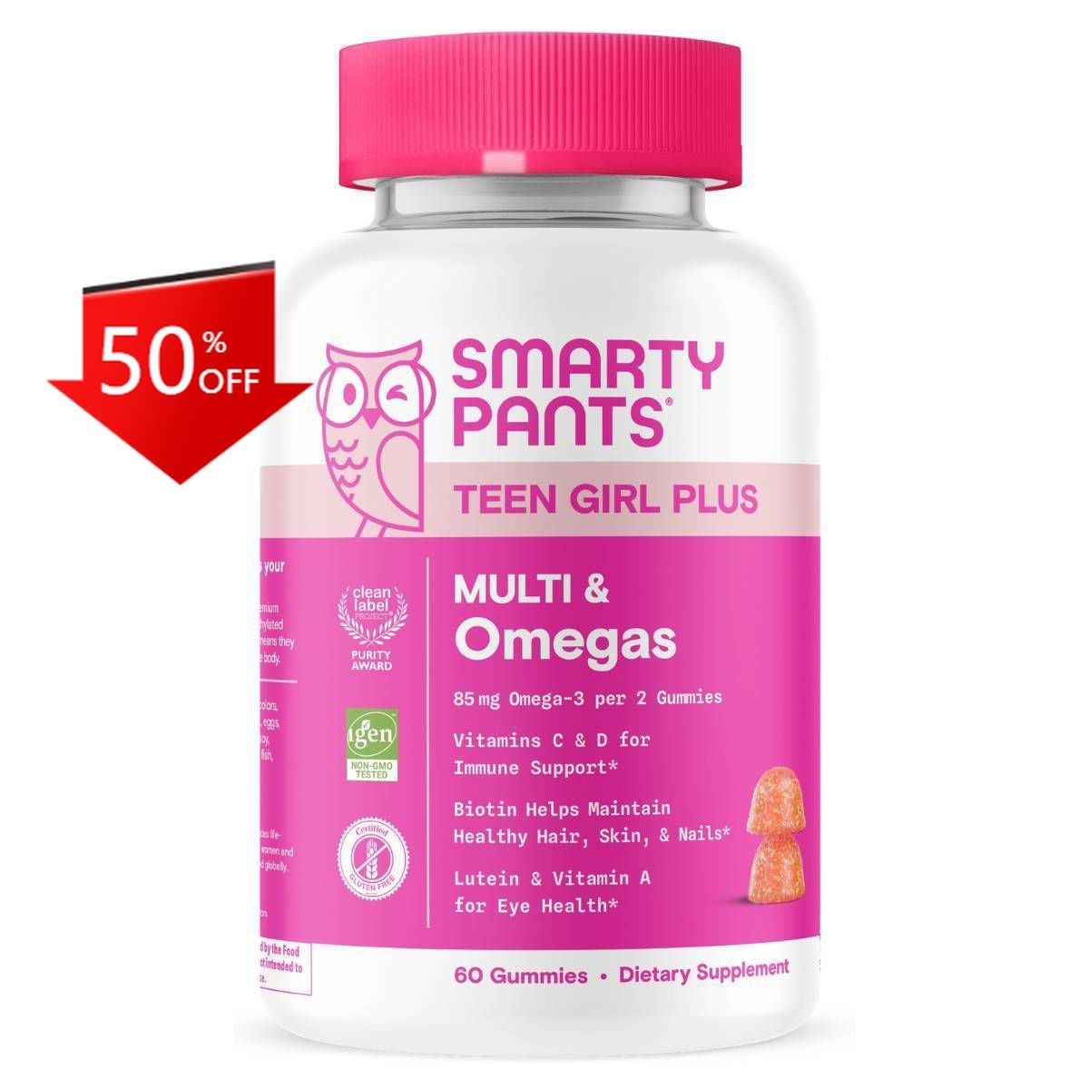 SmartyPants Teen Girl Plus Multivitamin & Omegas Gummies with Vitamins C,60ct