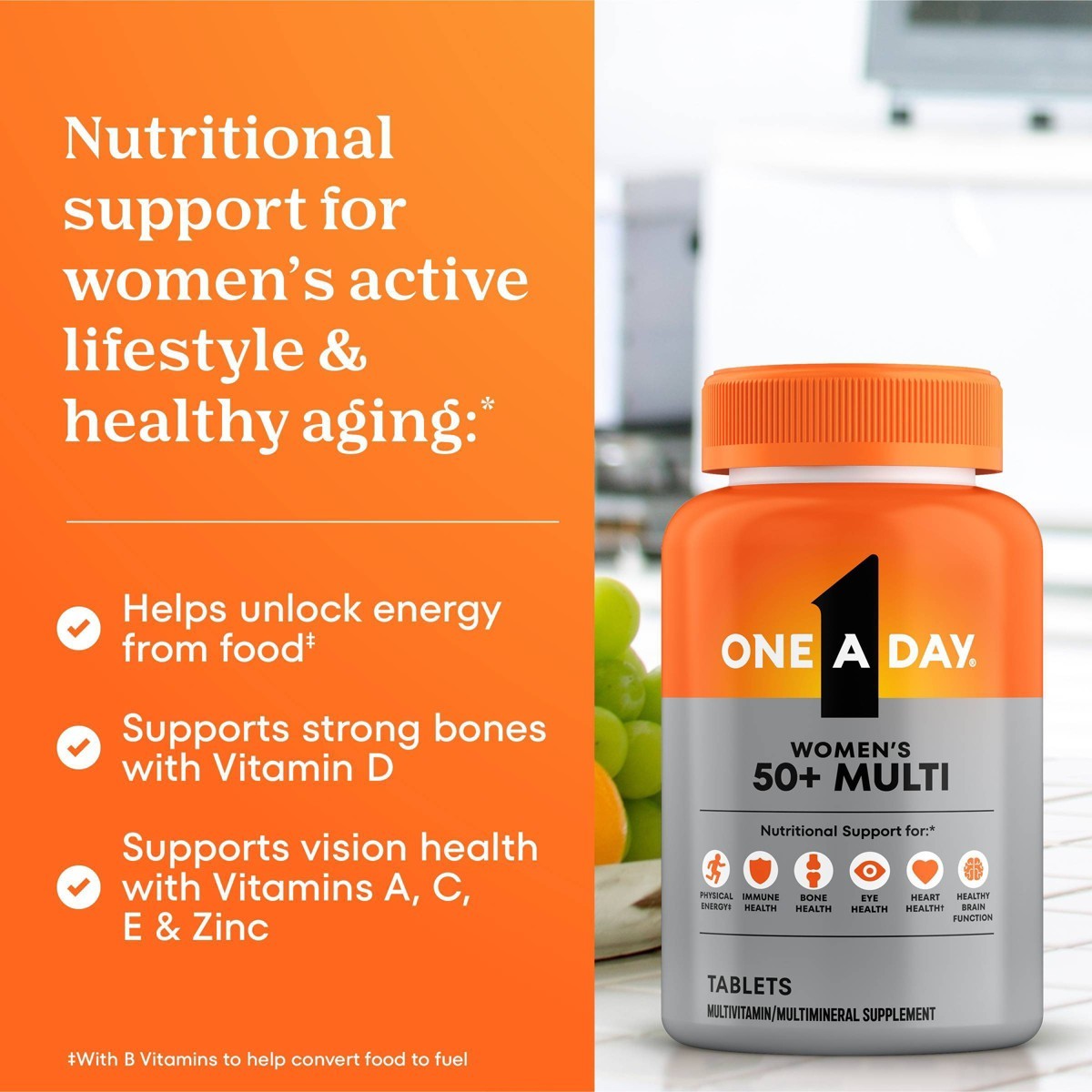 One A Day Women’s 50+ Multivitamin for Bone Health Tablets – 200ct
