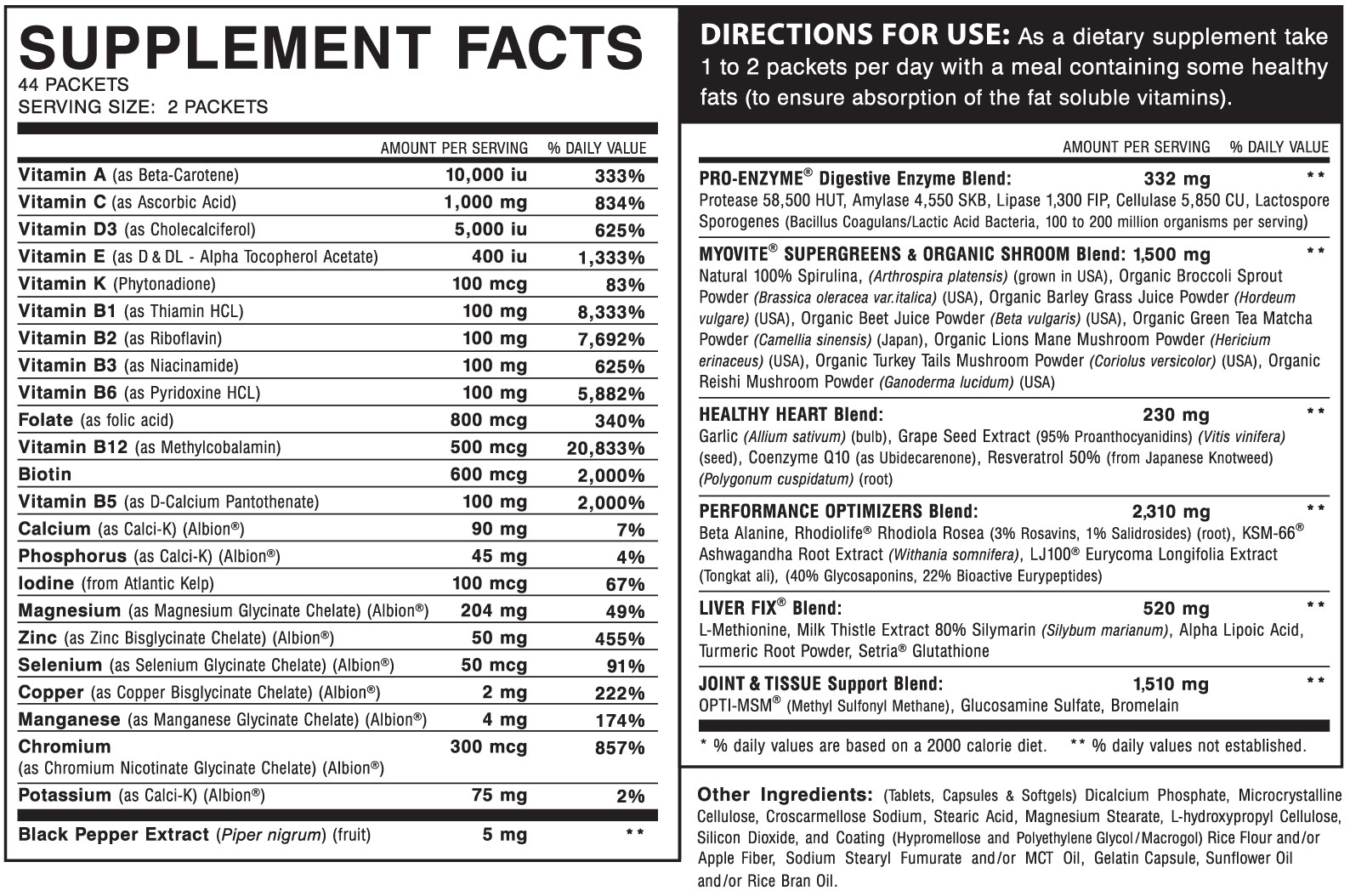 MYOGENIX SPORTS NUTRITION MYOVITE Multivitamin/Multimineral 44 Packets