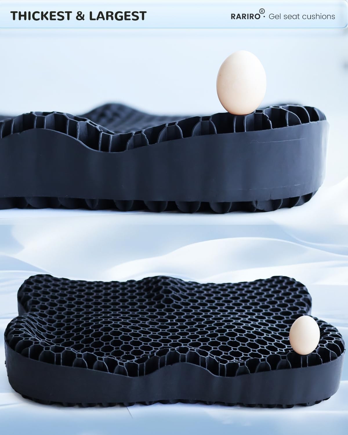 RARIRO Gel Seat Cushion for Long Sitting(Enlarged & Thickened), Cooling Press…