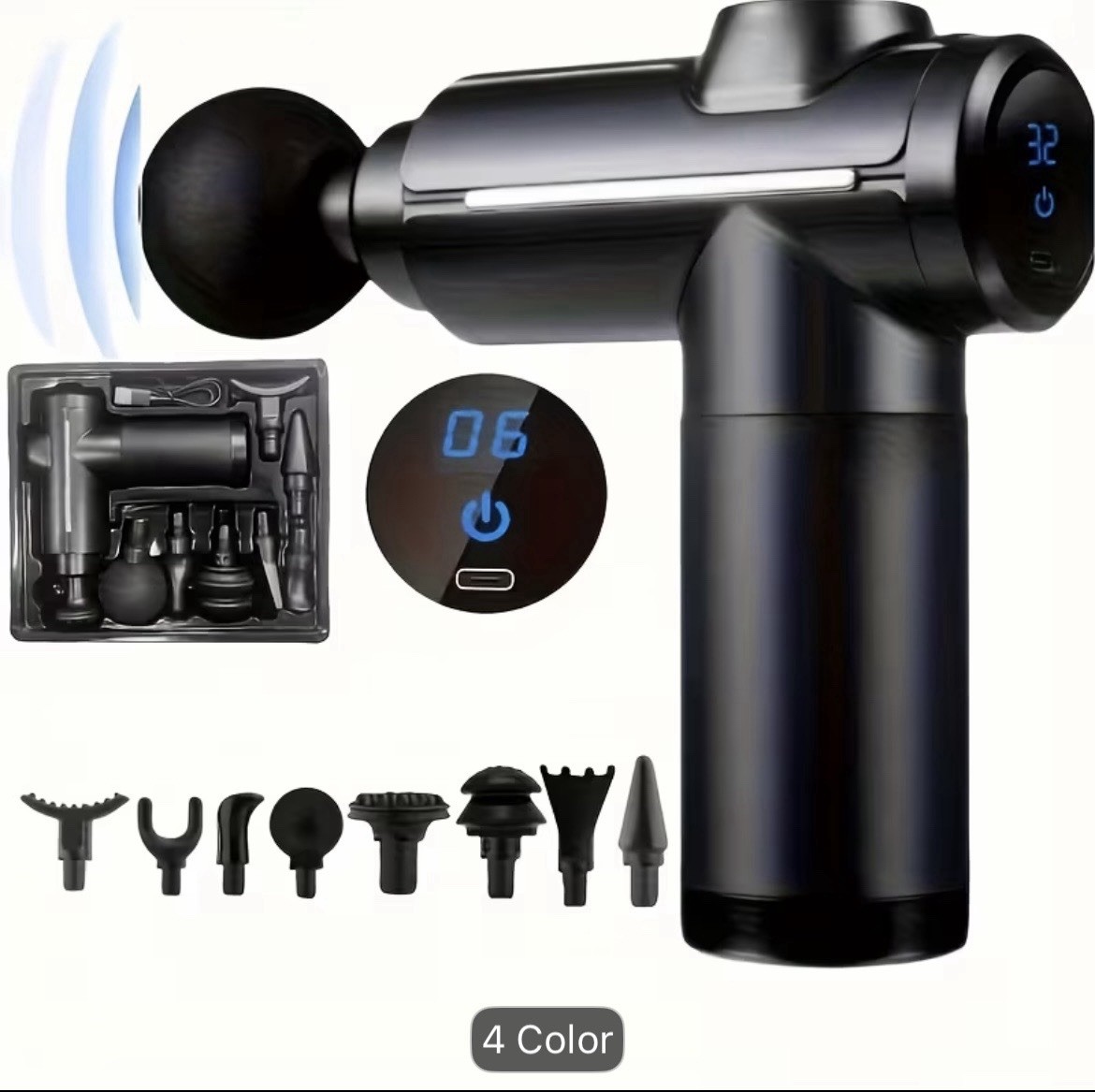 Portable Massage Gun with 8 heads! Sleek and Compact design!
