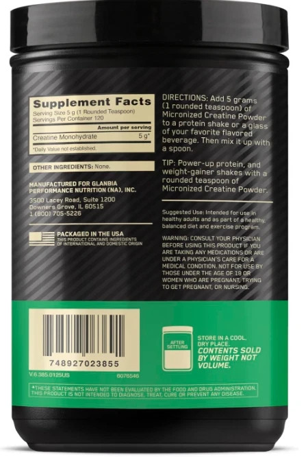 Micronized Creatine Monohydrate Powder, Unflavored, 120 Servings, 600 Grams (Pac