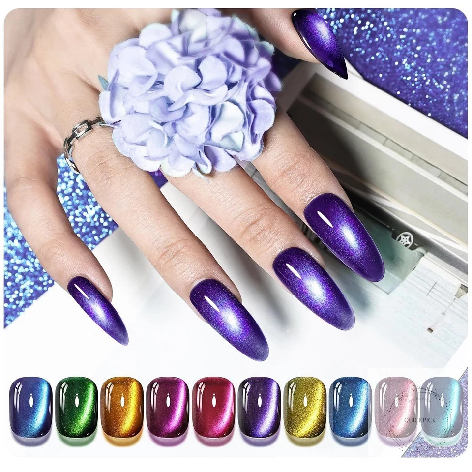 Cat Eye Gel Nail Polish 10 Colors Blue Green Red with Base Coat Top Coat Magnet
