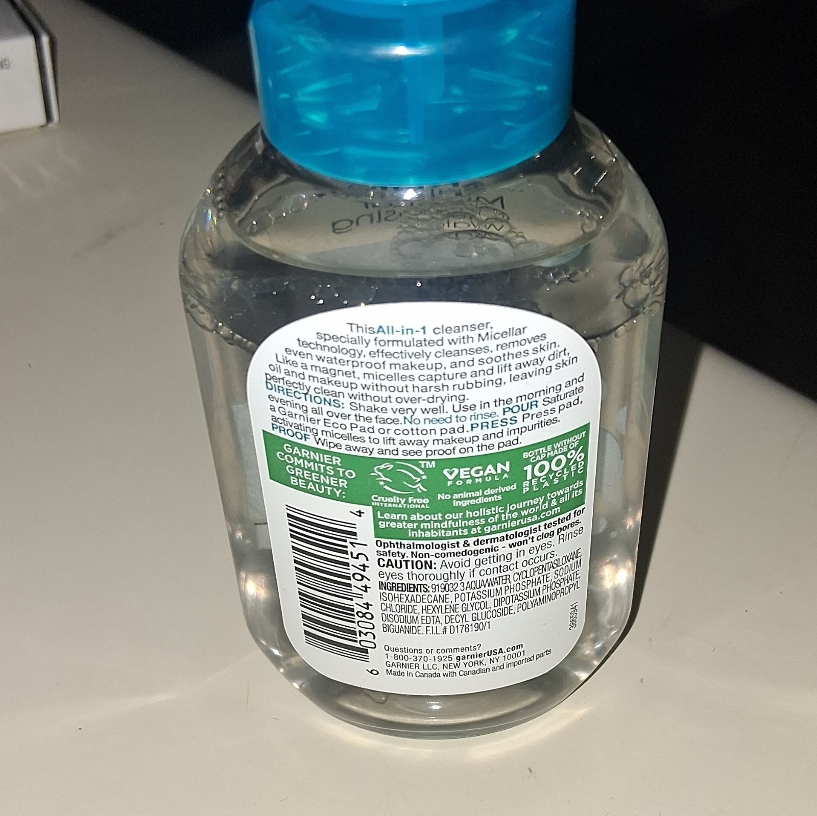 Garnier SkinActive Micellar Cleansing Water Waterproof, 3.4 fl oz Travel Size