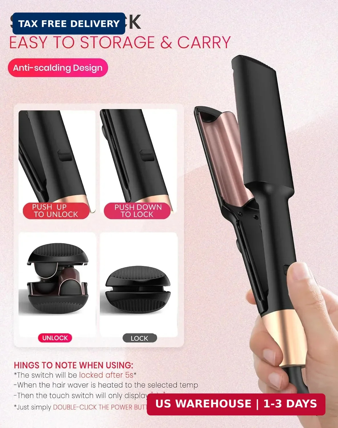 Mini Hair Waver Crimper for Women Short Hair Travel Dual Voltage Curling Iron 5T