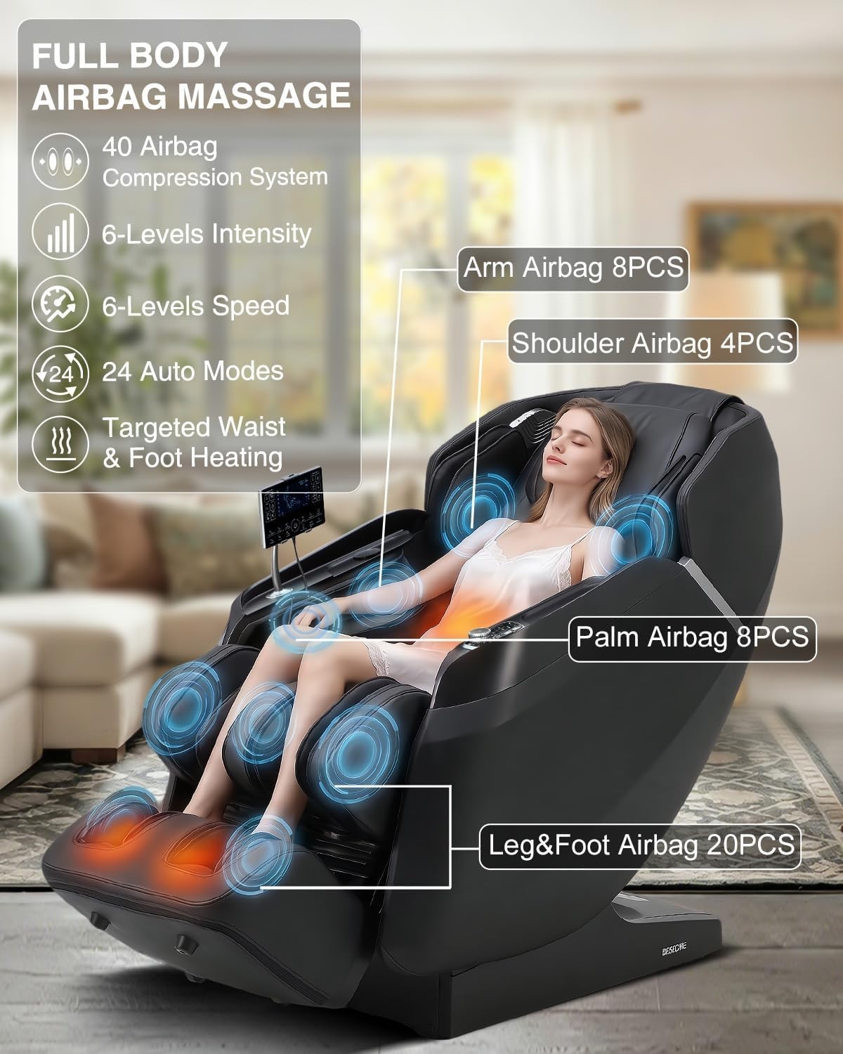 2026 4D Massage Chair Full Body, 24 Modes Zero Gravity SL-Track Shiatsu Recliner