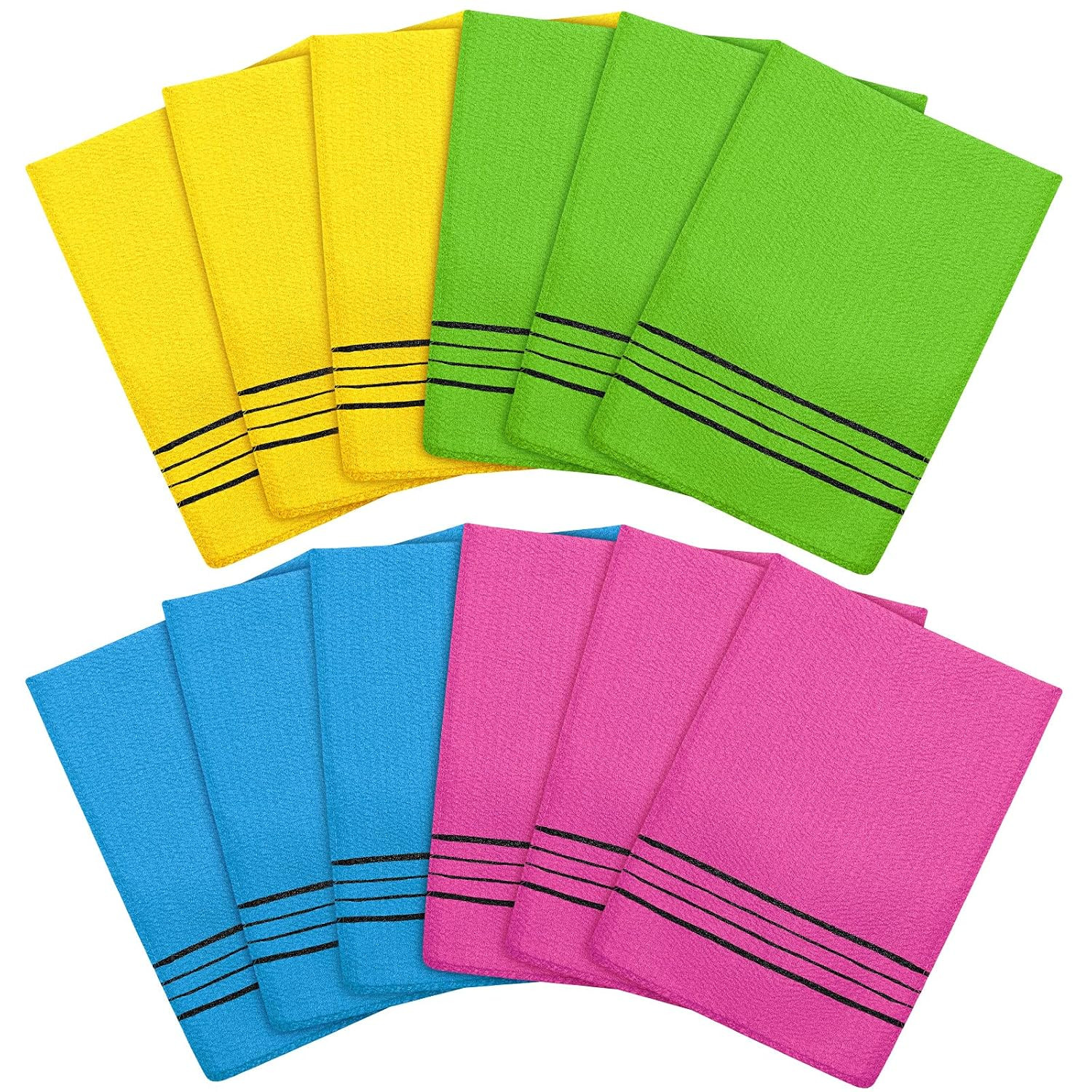 Korean Exfoliating Mitts – 12 Pack Body Scrubber Towels in Assorted Colors