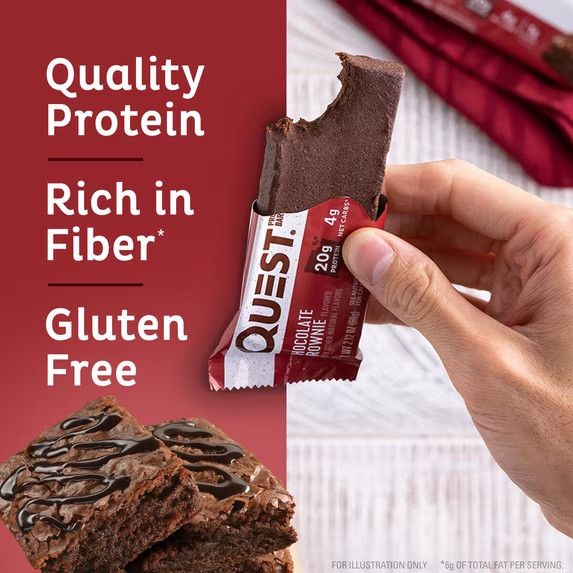 Quest Protein Bar, Chocolate Brownie, 20g Protein, Gluten Free, 4 Count