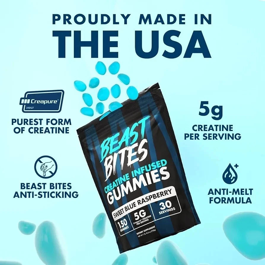 Creatine Gummies 5g, Blue Raspberry, Vegan & Gluten-Free, 150 Ct