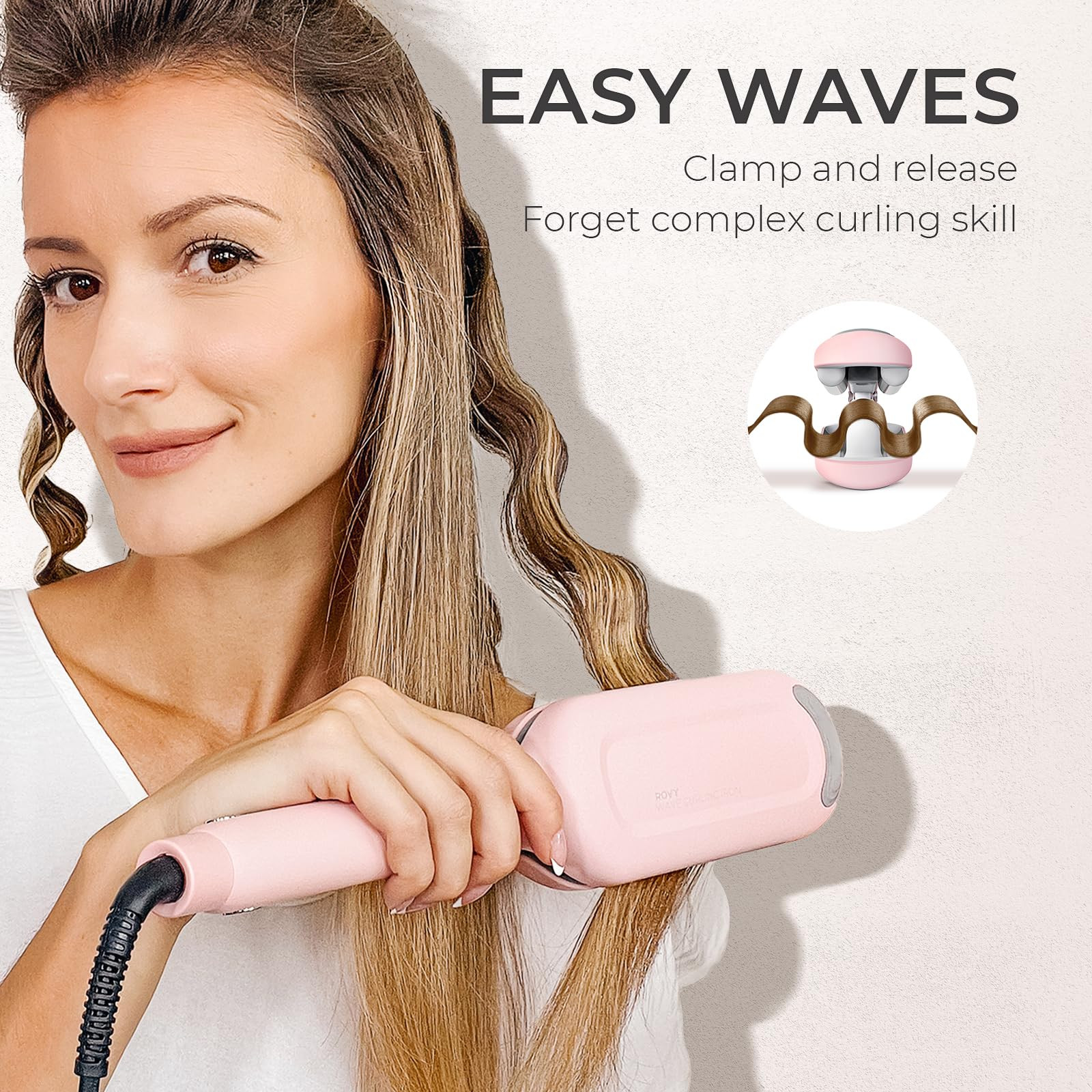 Curling Iron Hair Crimper Waver – ROVY Beach Waves Curling Wand, Ionic Deep W…