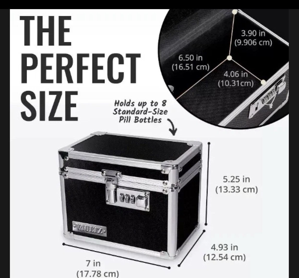 Vaultz Locking Medicine Box Black 5.25”x7”x5” w/3-Digit Combination Lock Black