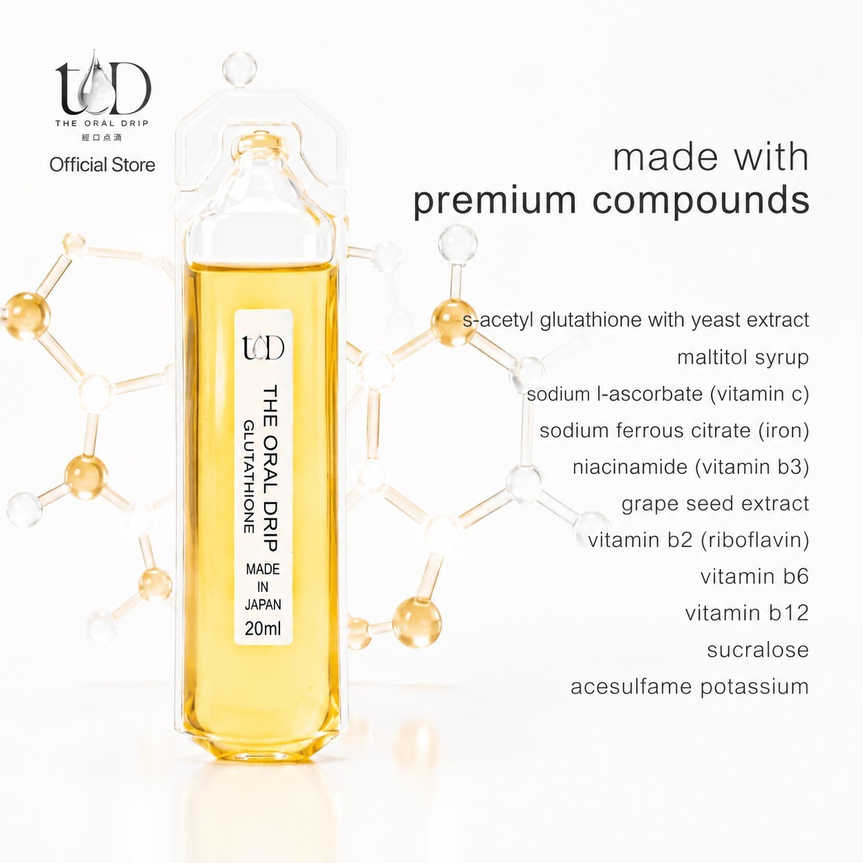 The Oral Drip Premium Glutathione Wellness Drink Ampoules 20ml x 8 Pack