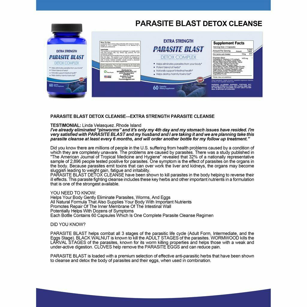 7Hour Slim Weight Loss Diet Capsules Parasite Blast Intestinal Detox Supplements
