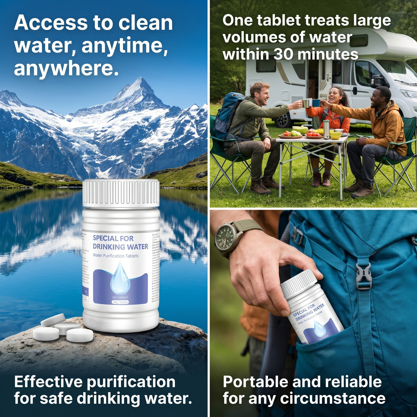 100G Water Purification Tablets, Portable Disinfection Water Treatment Tablets,