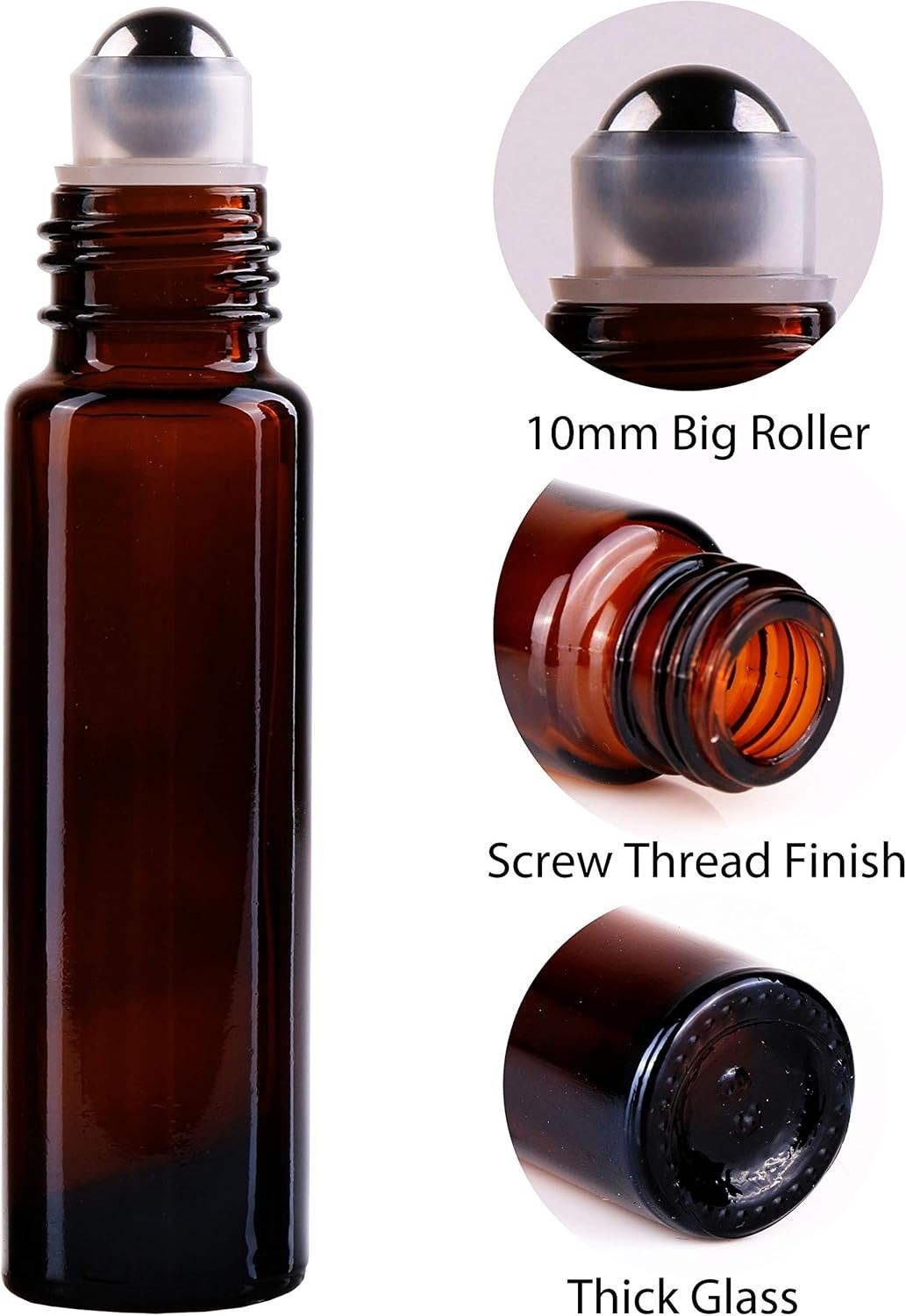 24 Pack 10ml Amber Glass Roller Bottles – Perfect for Essential Oils & Travel