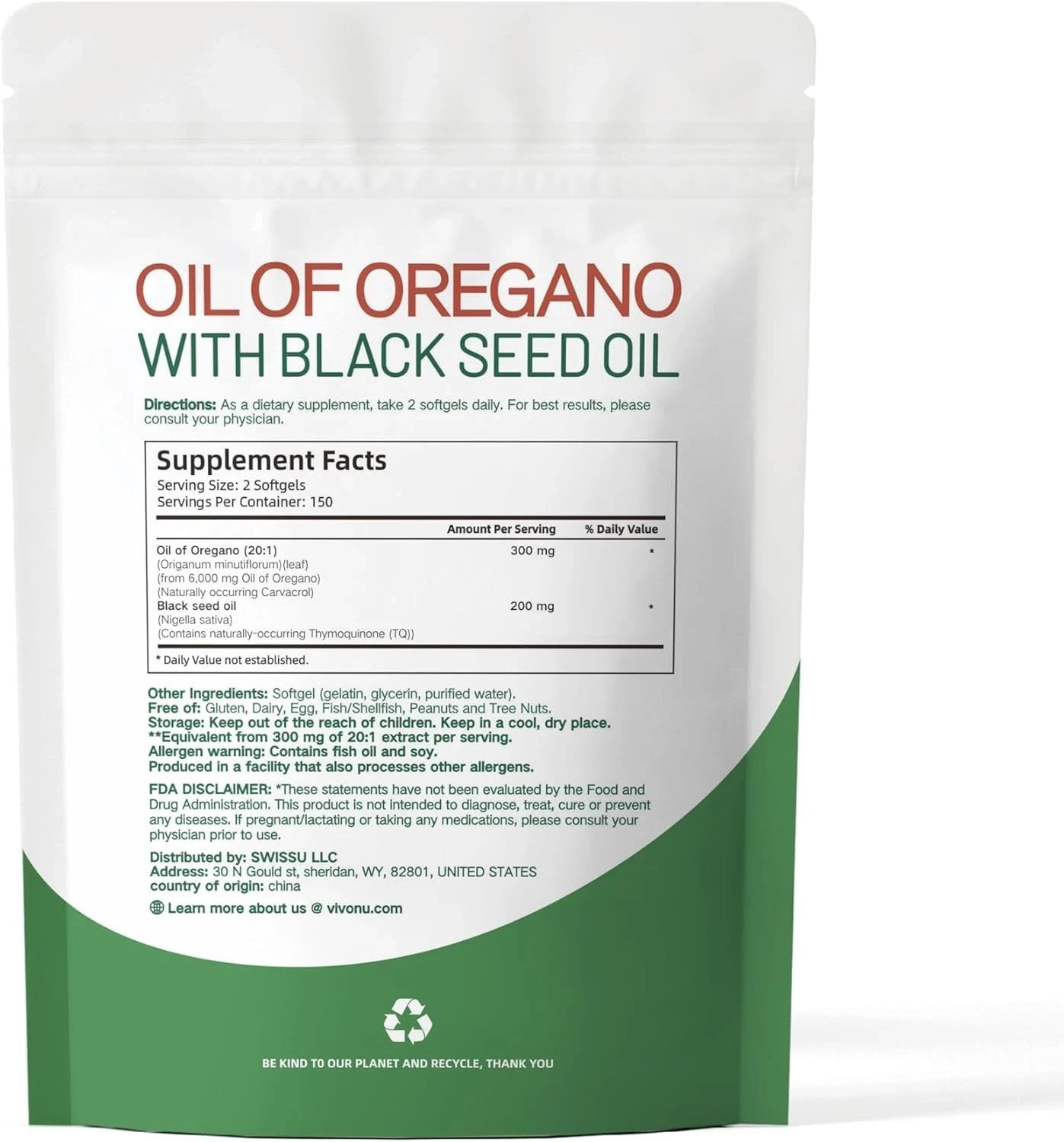 VivoNu Oil of Oregano Capsules, Balanced Oil of Oregano with Black Seed Oil