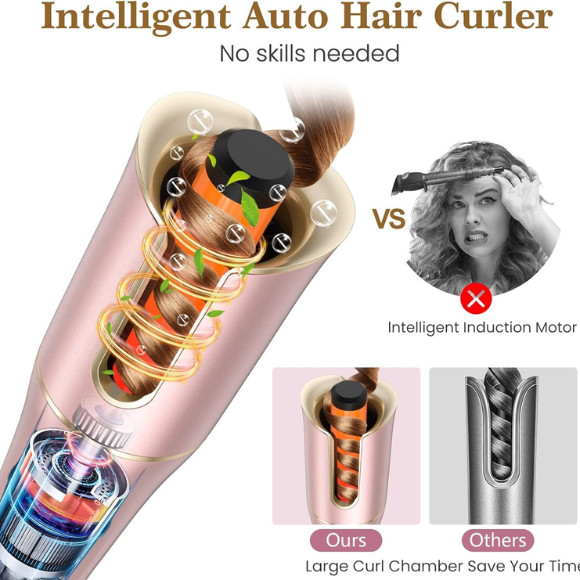 utomatic Hair Curler LCD 1″ Rotating Barrel 4 Heat Settings Dual Voltage Wand