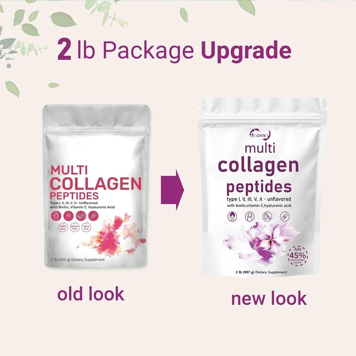 2 lb Multi Collagen Peptides Powder Hydrolyzed Protein Peptide Type I,II,III,V,X