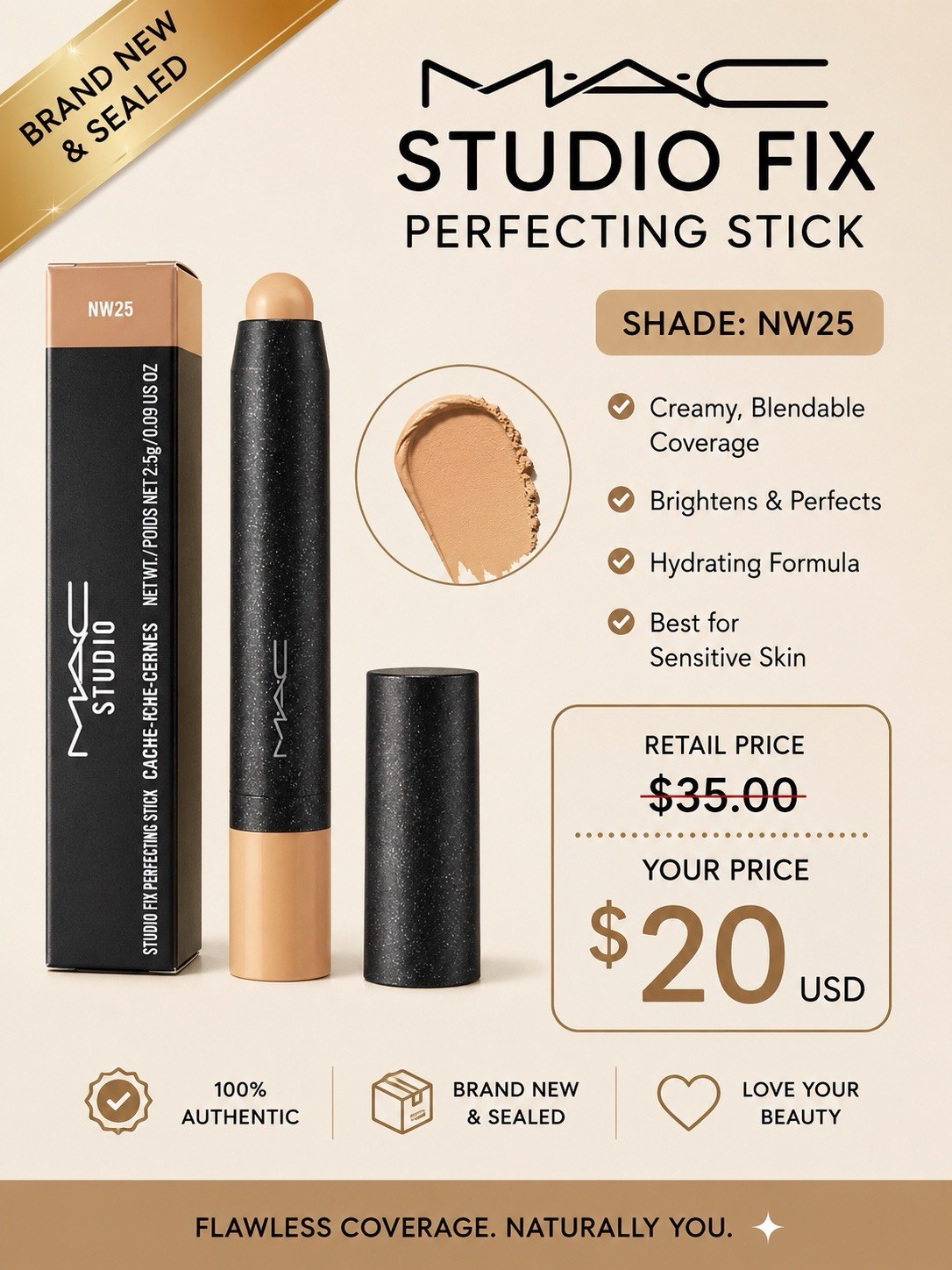 M·A·C Studio Fix Perfecting Stick Foundation NW25 0.9 oz Hydrating Stick