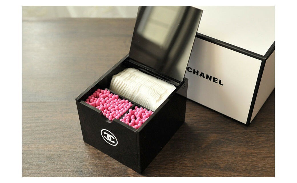 Chanel Acrylic Q tip holder with Cover 3 Slots Organiser