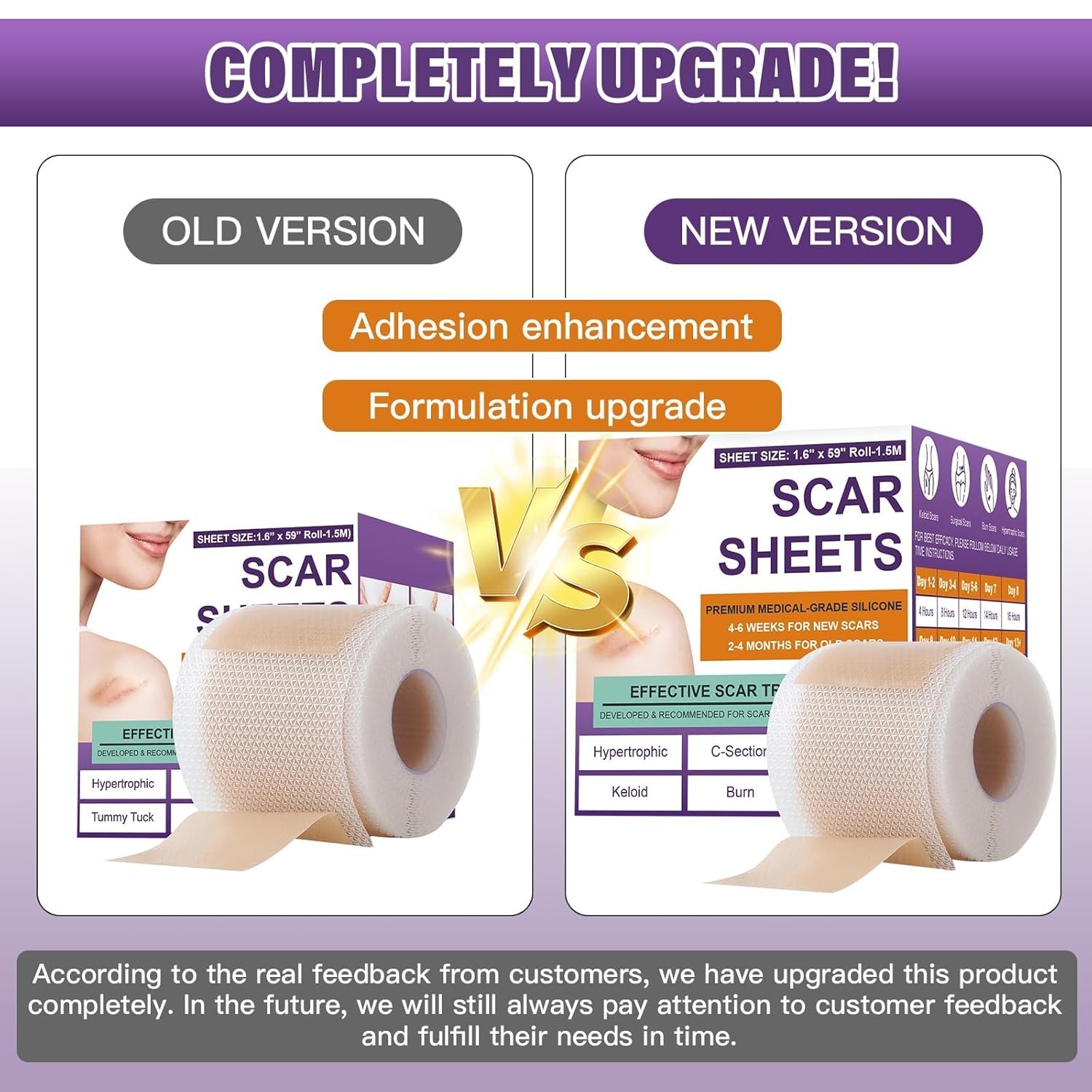 Medical Grade Silicone Scar Tape Sheet Roll 1.6in x 59in Reusable Scar Care