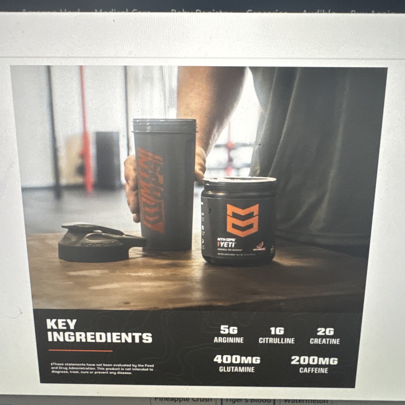 MTN OPS Yeti Pre Workout Powder Creatine 200mg Caffeine Tigers Blood 11.2oz