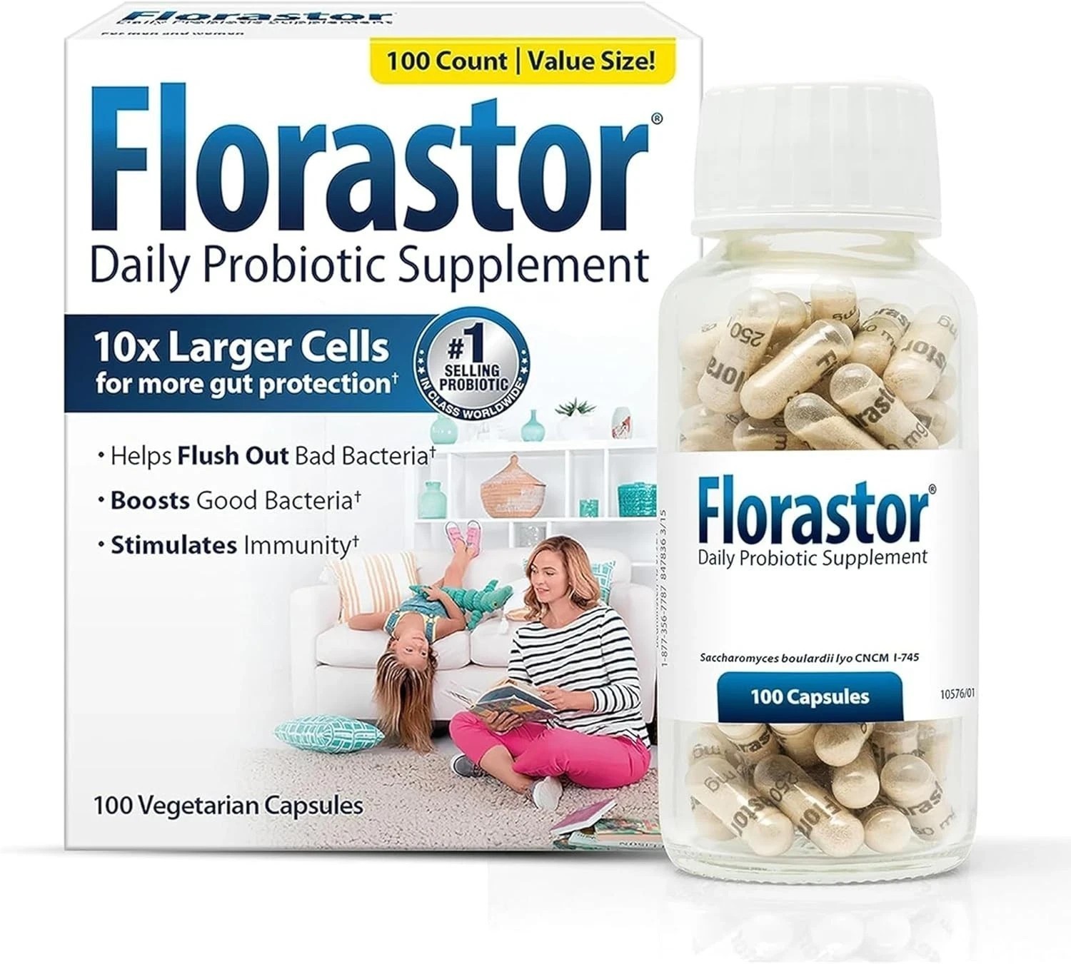 Florastor Probiotic 250mg – Daily Digestive & Immune Support Supplement, 100Caps