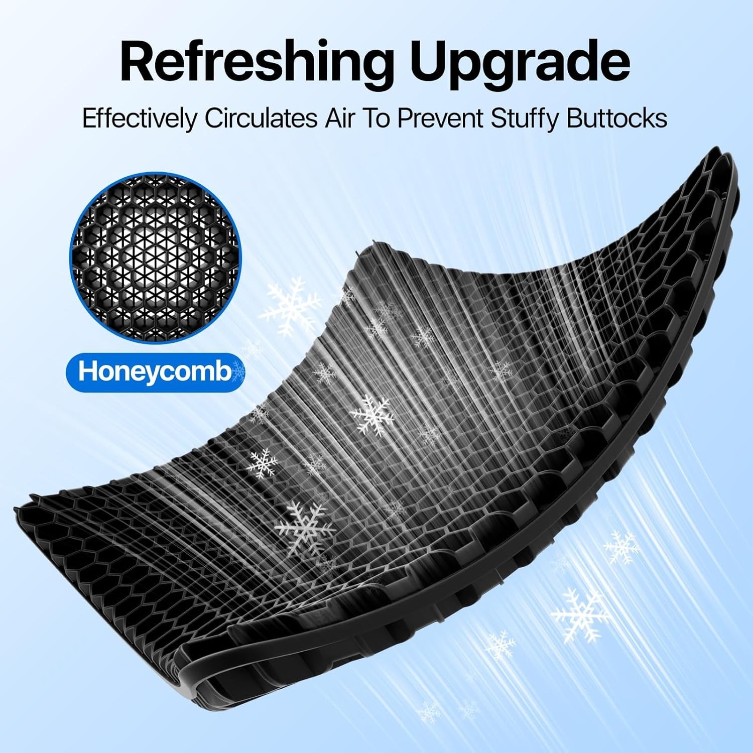 Black Gel Seat Cushion 18.9×17.7×1.6in, Breathable, Double-Layer Design