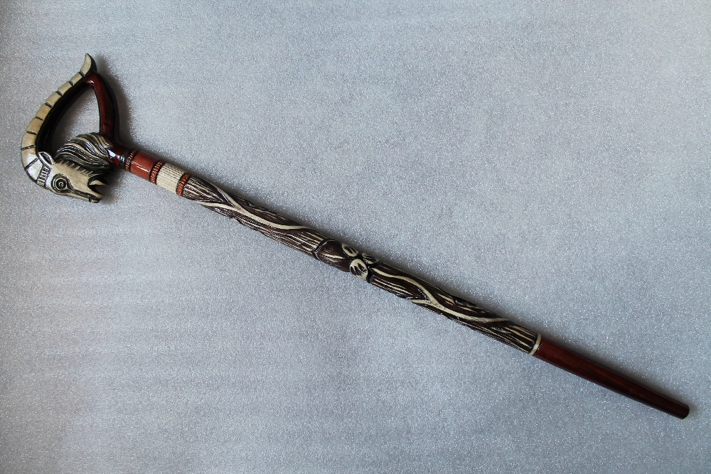 MOUNTAIN GOAT WALKING STICK 36″ Gorgeous Hand Carved Wooden Linden Cane Ukraine