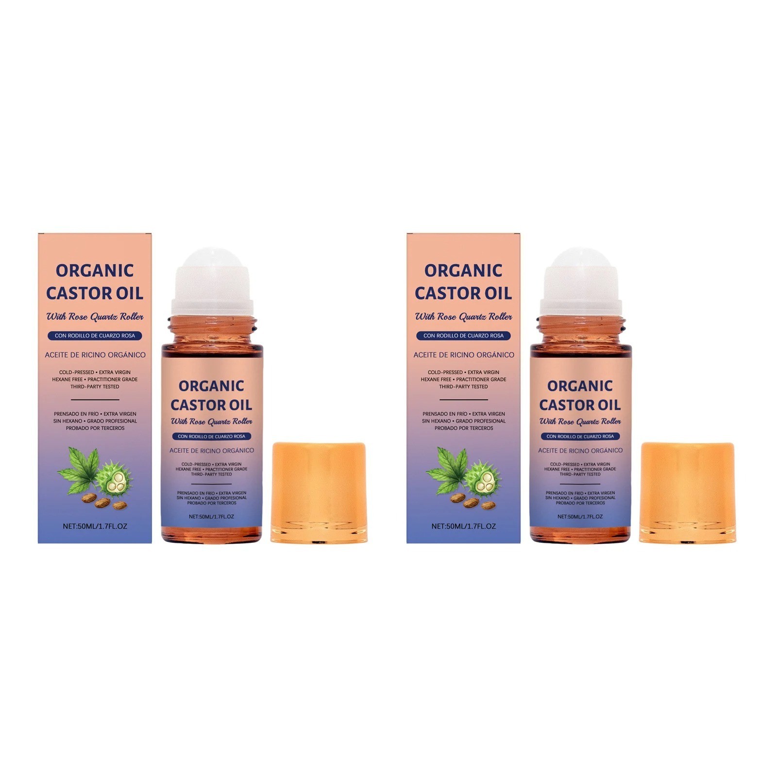 1Bottle Organic Golden Castor Oil Roll-On with Rose Quartz for Skin,Hair&Wrinkle