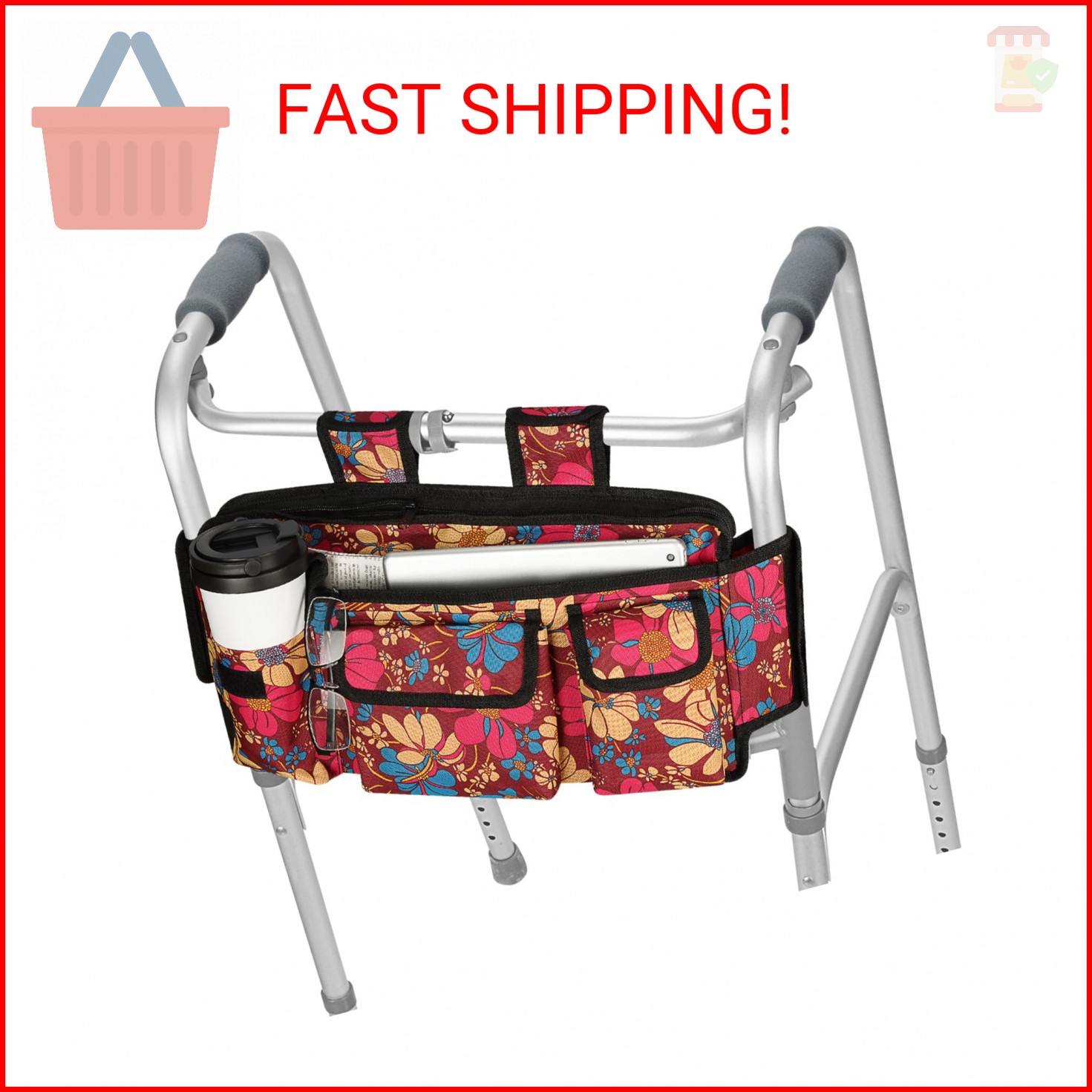 supregear Walker Bag, Folding Walker Basket Organizer Pouch Tote with Multiple P