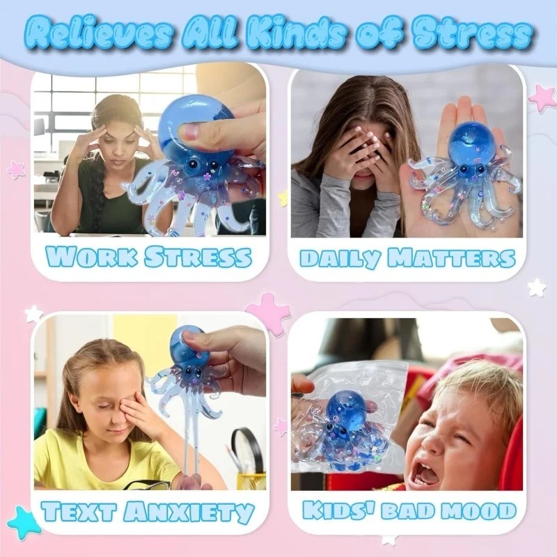 Octopus Squishy Stress Relief Toy Soft Squeeze Sensory Fidget Kids Gift