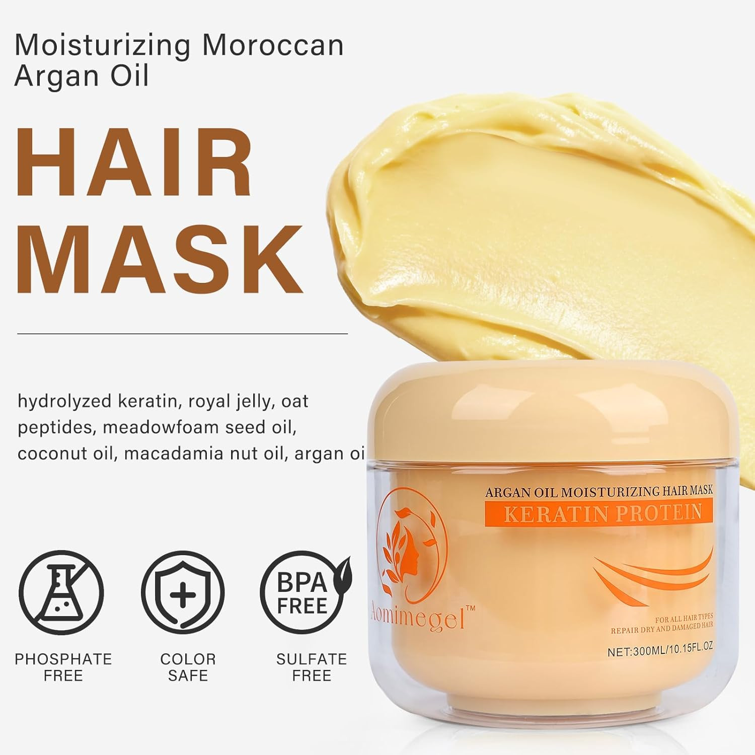 Collagen Hair Mask & Argan Oil Set, Hair Treatment for Dry Damaged Hair, Deep Co