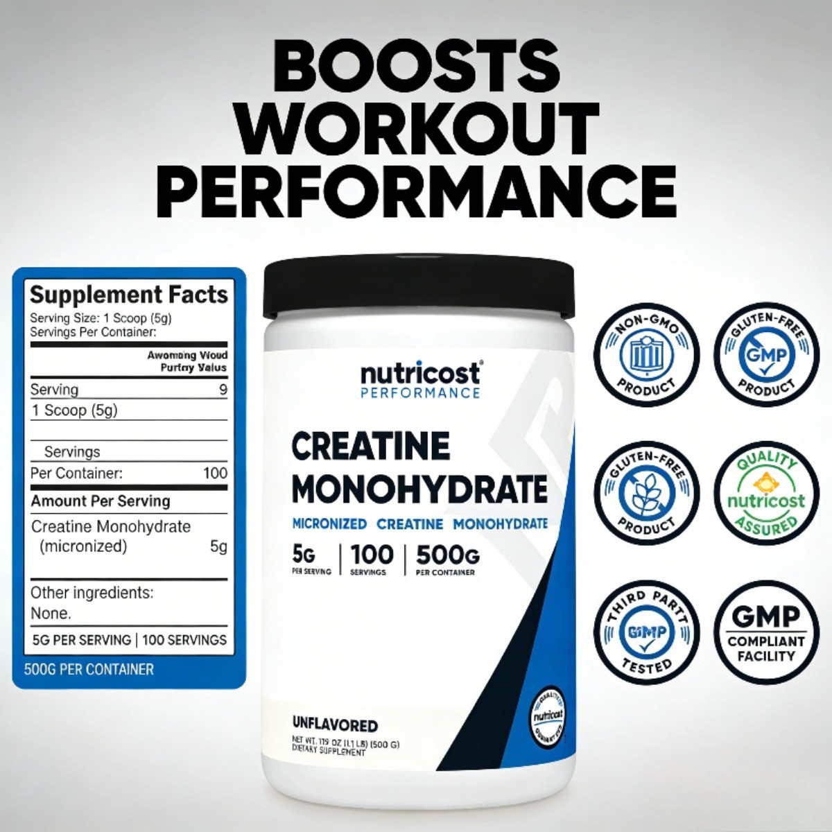 Nutricost Micronized Creatine Monohydrate – Pure Powder for Strength