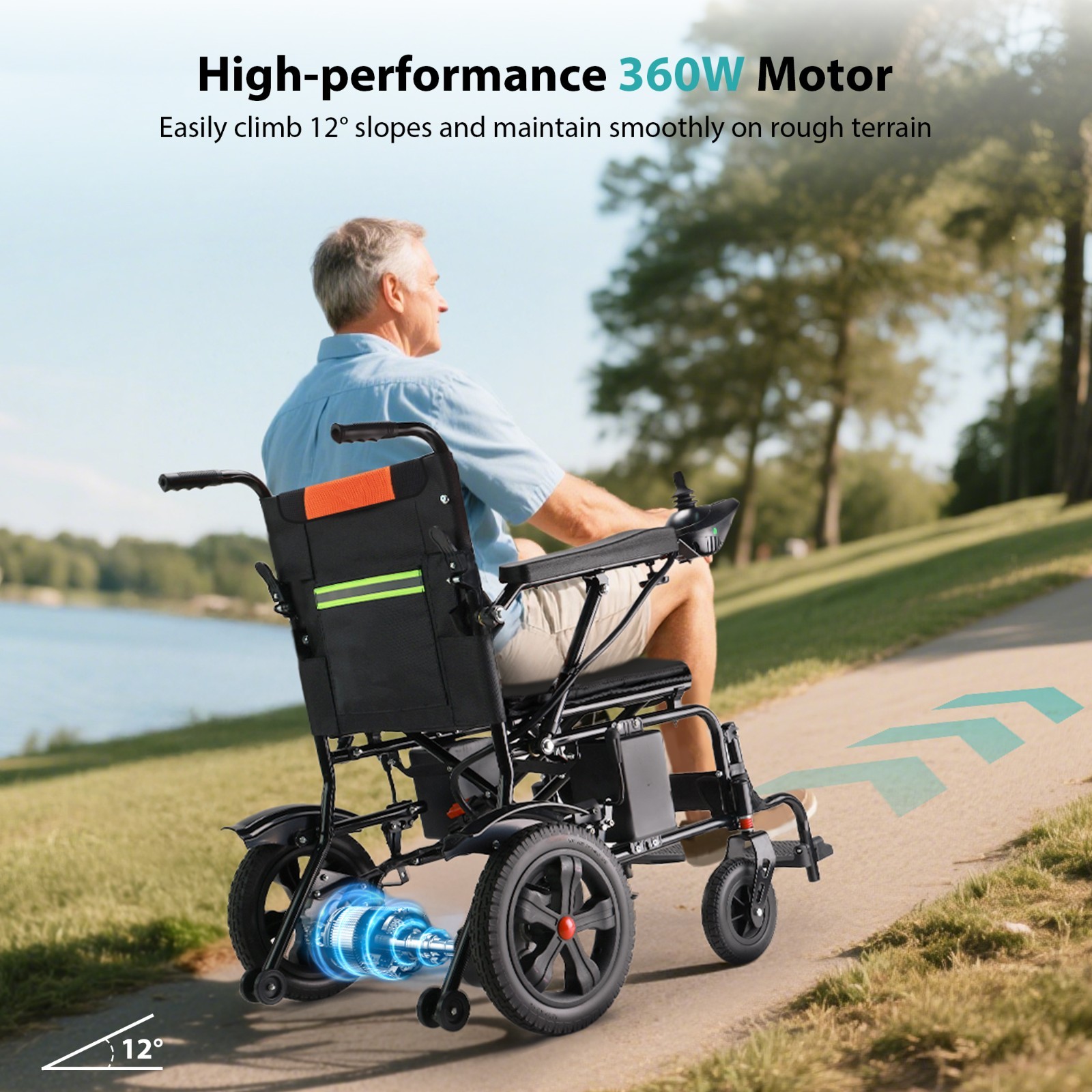 Lightweight Foldable Electric Wheelchair with Extended and Widened Armrests