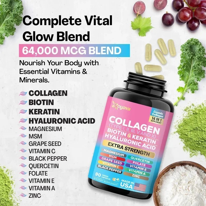 NEW Beauty Collagen Complex Type I II III V X Biotin Keratin 90 Caps