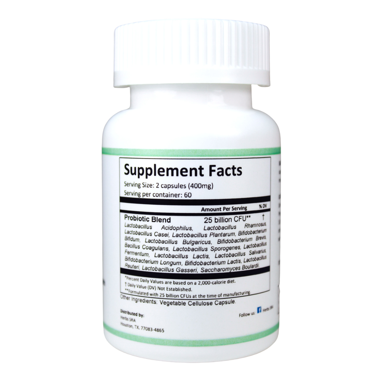 20 BILLION CFU’s PROBIOTICS, LACTOBACILLUS, BIFIDOBACTERIUM, 120 Veg. Caps.